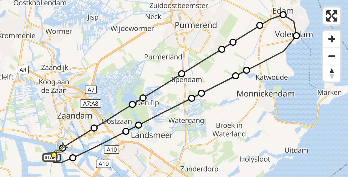 Routekaart van de vlucht: Lifeliner 1 naar Amsterdam Heliport, Elbaweg