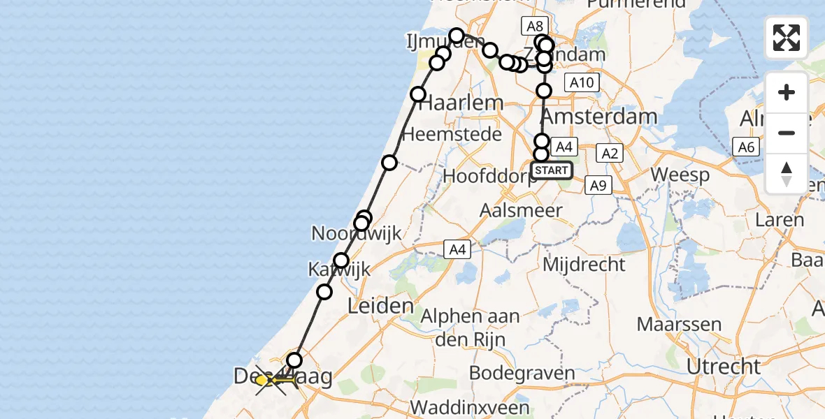 Routekaart van de vlucht: Politieheli naar Den Haag, Loevesteinse Randweg