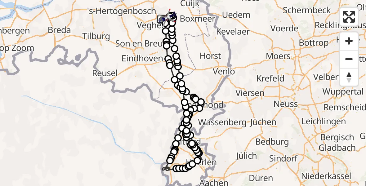 Vluchtroute Politiehelikopter van Vliegbasis Volkel naar Vliegbasis Volkel