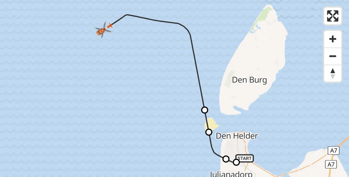 Vluchtroute Kustwachthelikopter Vliegveld De Kooy - , 26 augustus 2024, 14:06