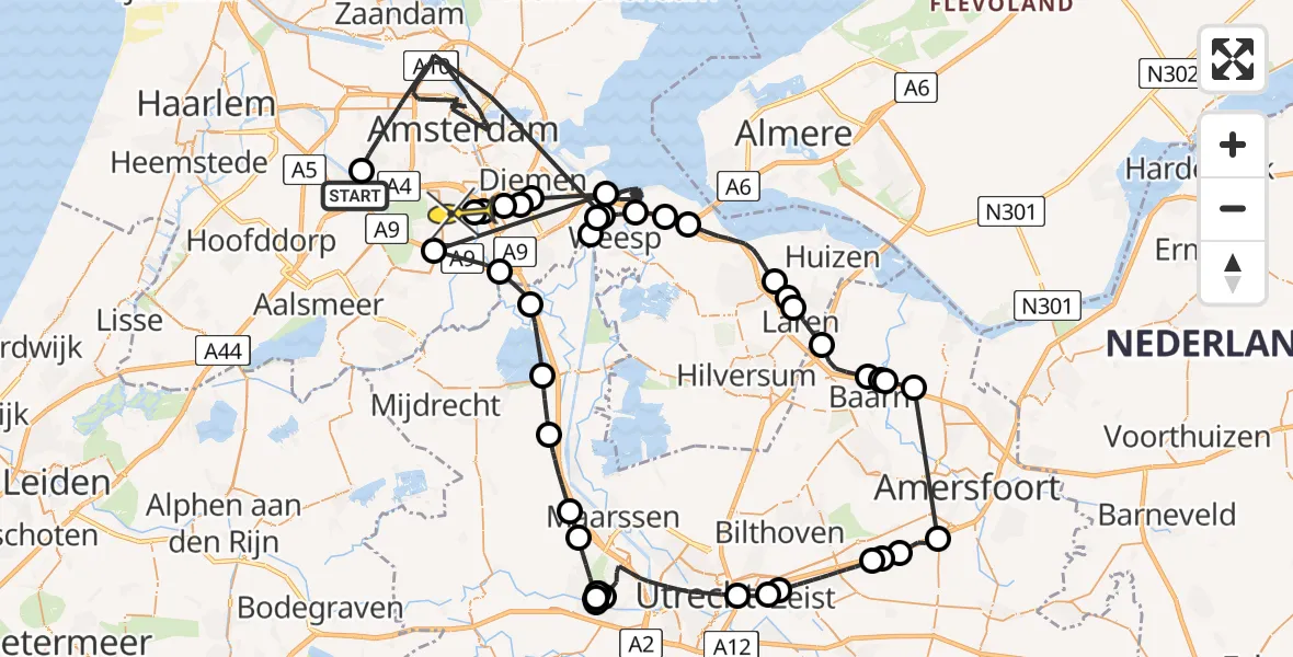 Routekaart van de vlucht: Politieheli naar Amstelveen, Cycladenlaan