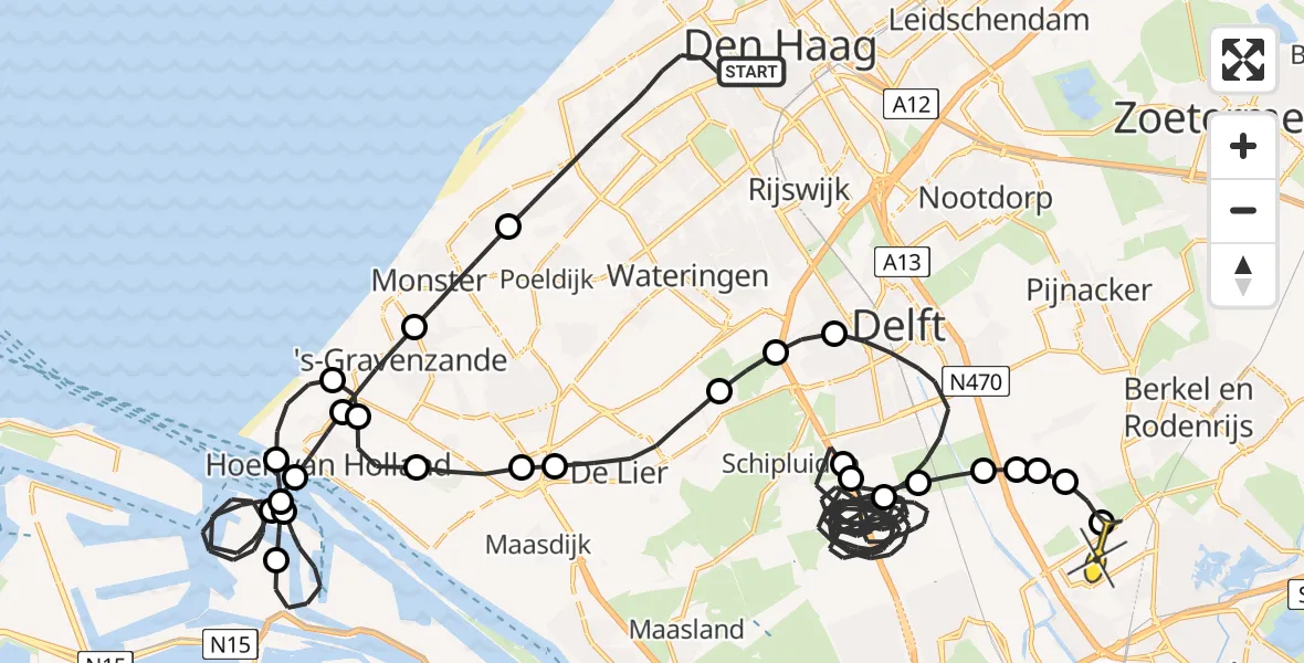 Routekaart van de vlucht: Politieheli naar Rotterdam The Hague Airport, De Gheijnstraat