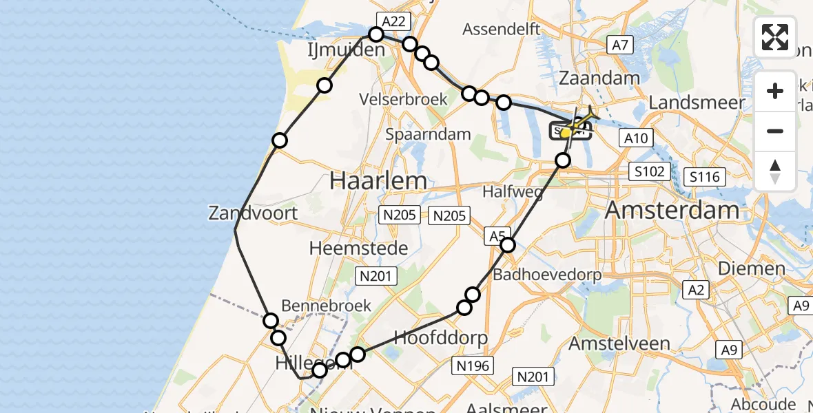 Routekaart van de vlucht: Lifeliner 1 naar Amsterdam Heliport, Australiëhavenweg