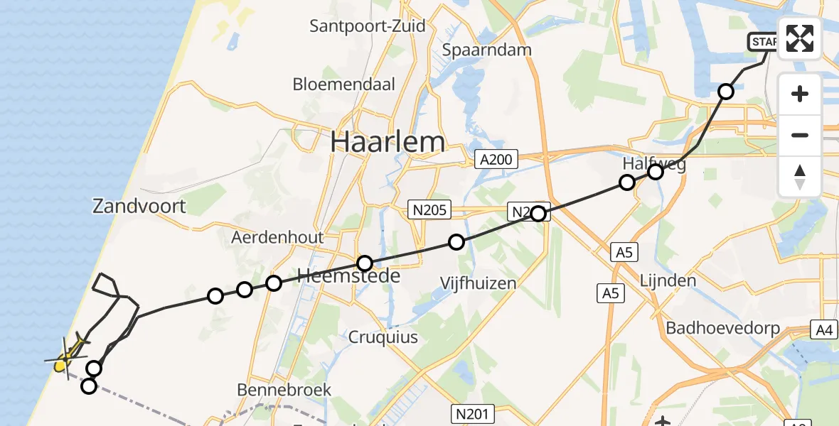 Routekaart van de vlucht: Lifeliner 1 naar Zandvoort, Amerikahavenweg