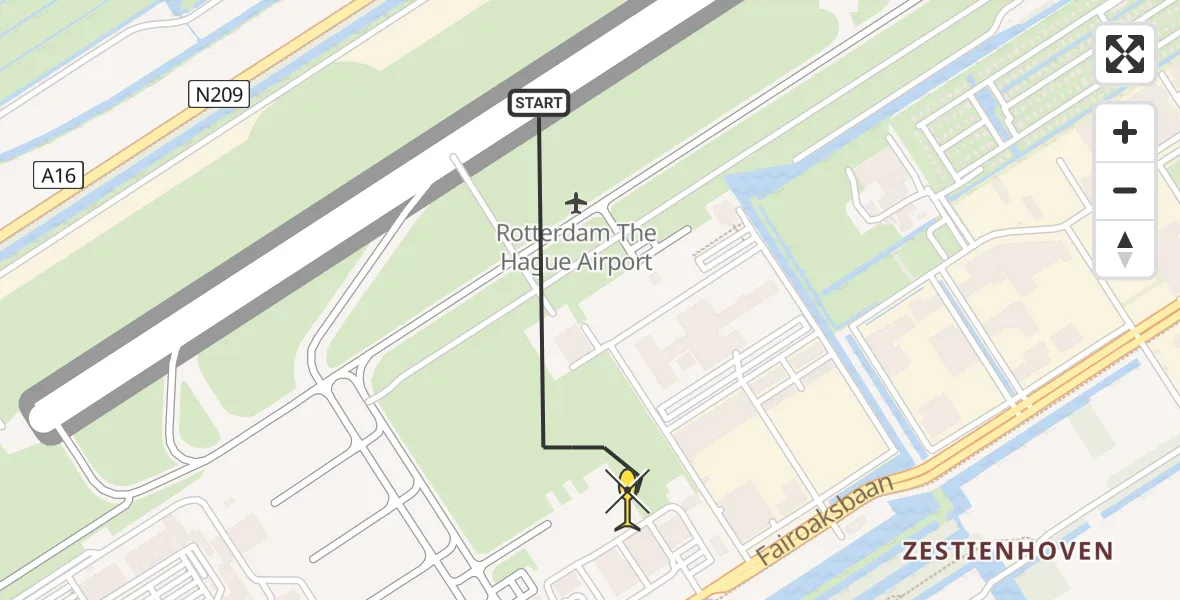Routekaart van de vlucht: Politiehelikopter naar Rotterdam The Hague Airport, Brandenburgbaan