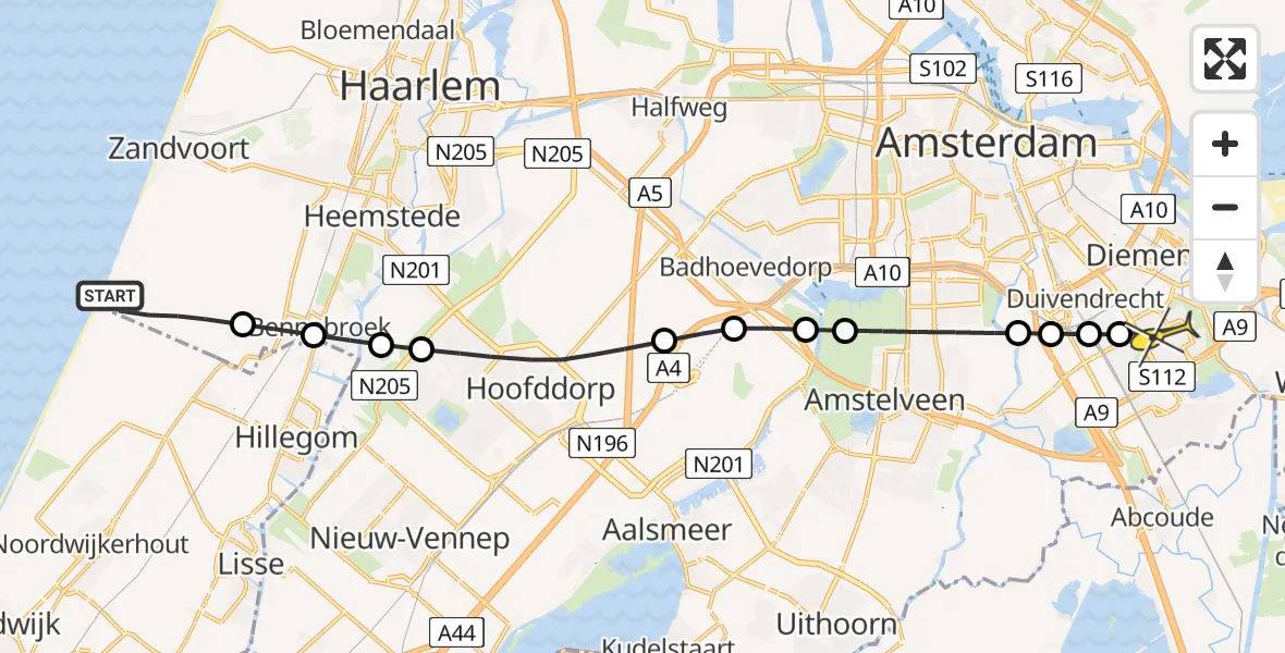 Routekaart van de vlucht: Lifeliner 1 naar Amsterdam, Duinpanweg