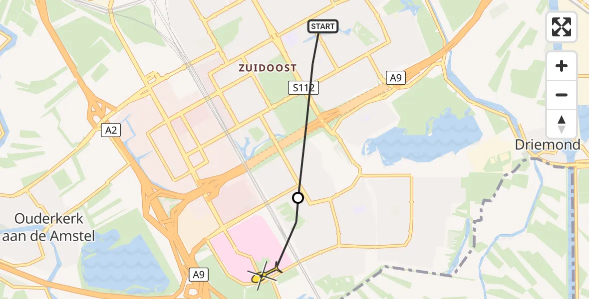 Routekaart van de vlucht: Lifeliner 1 naar Academisch Medisch Centrum (AMC), Gaasperdammerweg