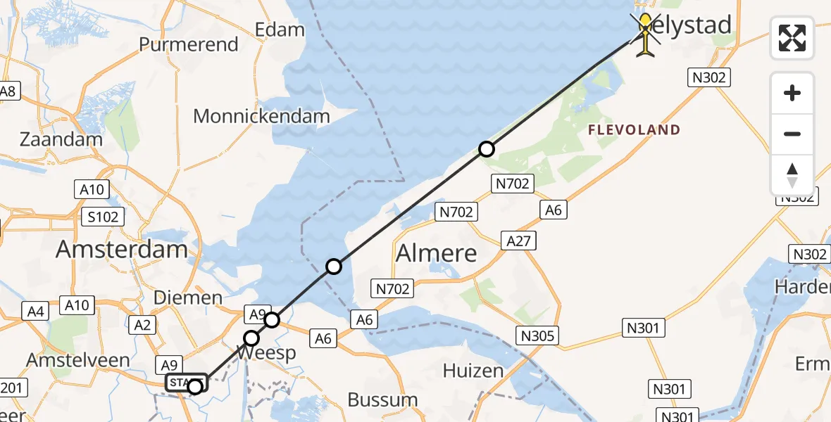 Routekaart van de vlucht: Lifeliner 1 naar Lelystad, Ruwelspad