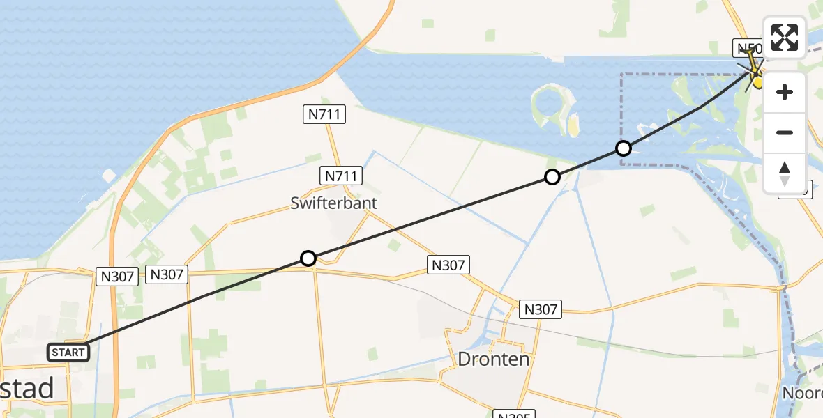 Routekaart van de vlucht: Lifeliner 1 naar Kampen, Balgweg