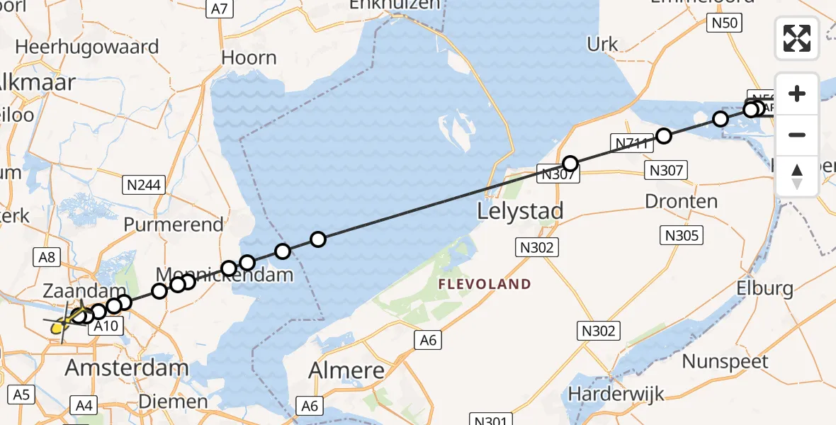 Routekaart van de vlucht: Lifeliner 1 naar Amsterdam Heliport, Ramspolplaat