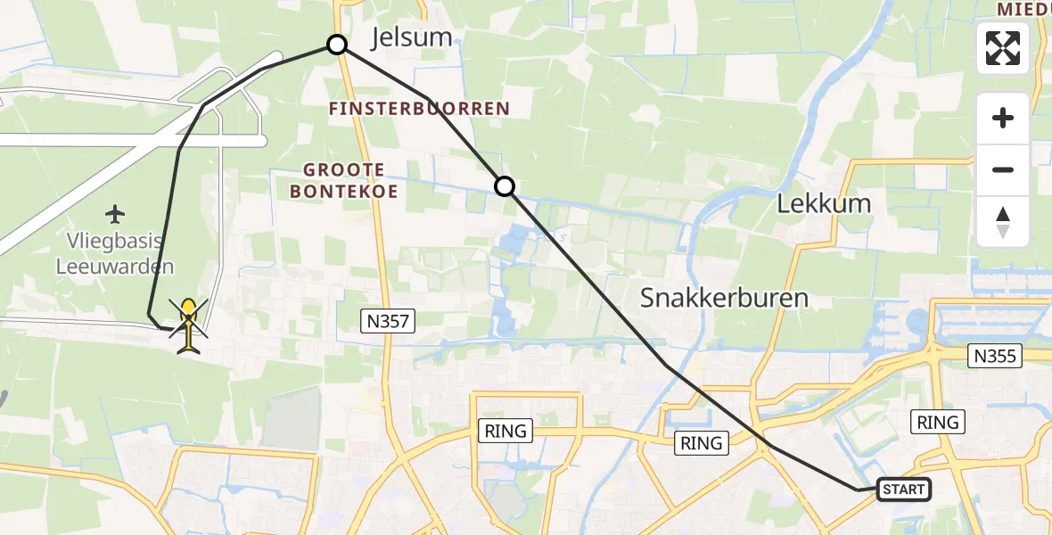 Routekaart van de vlucht: Lifeliner 4 naar Vliegbasis Leeuwarden, Eeskwerd