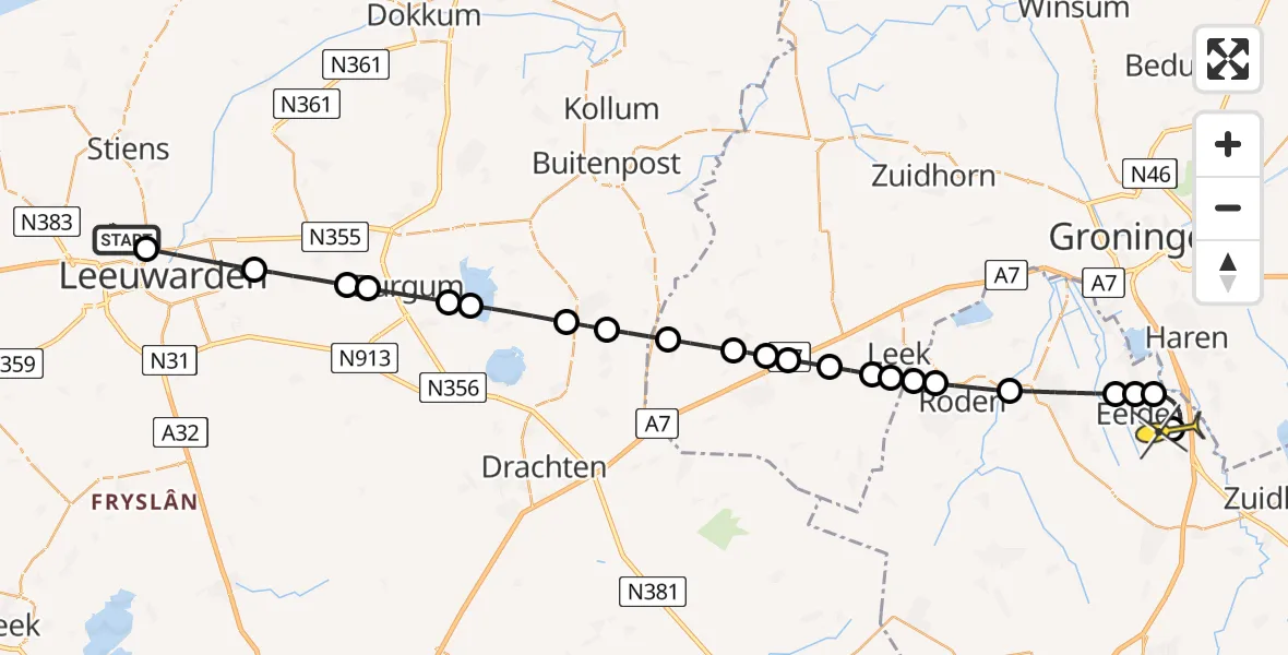 Routekaart van de vlucht: Lifeliner 4 naar Groningen Airport Eelde, Keegsdijkje
