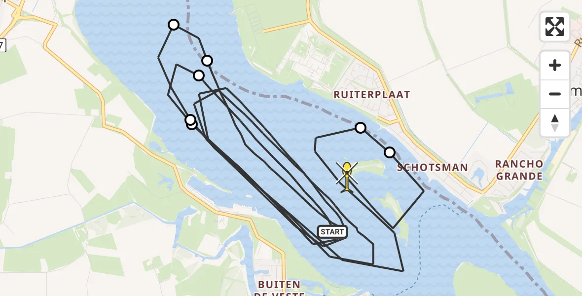 Routekaart van de vlucht: Kustwachthelikopter naar Veere, Polredijk