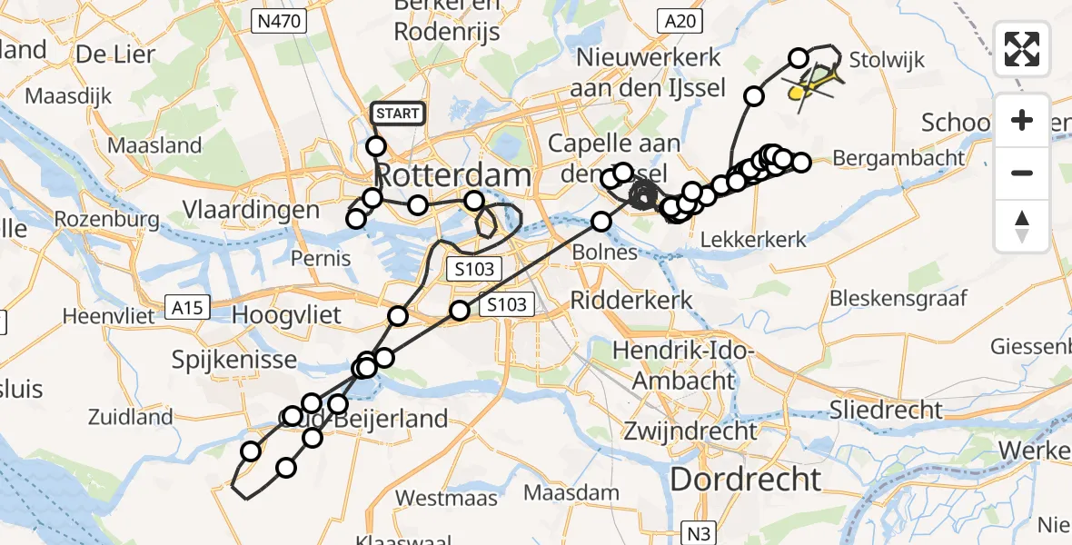 Routekaart van de vlucht: Politieheli naar Stolwijk, Sidelingeplein