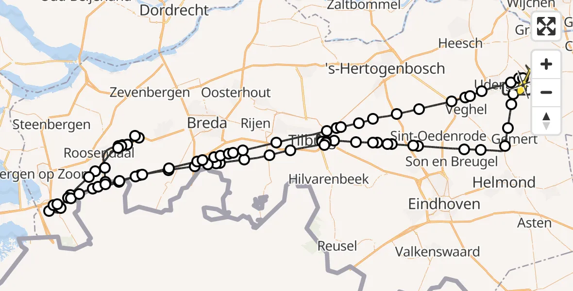 Routekaart van de vlucht: Politieheli naar Volkel, Rondweg Volkel