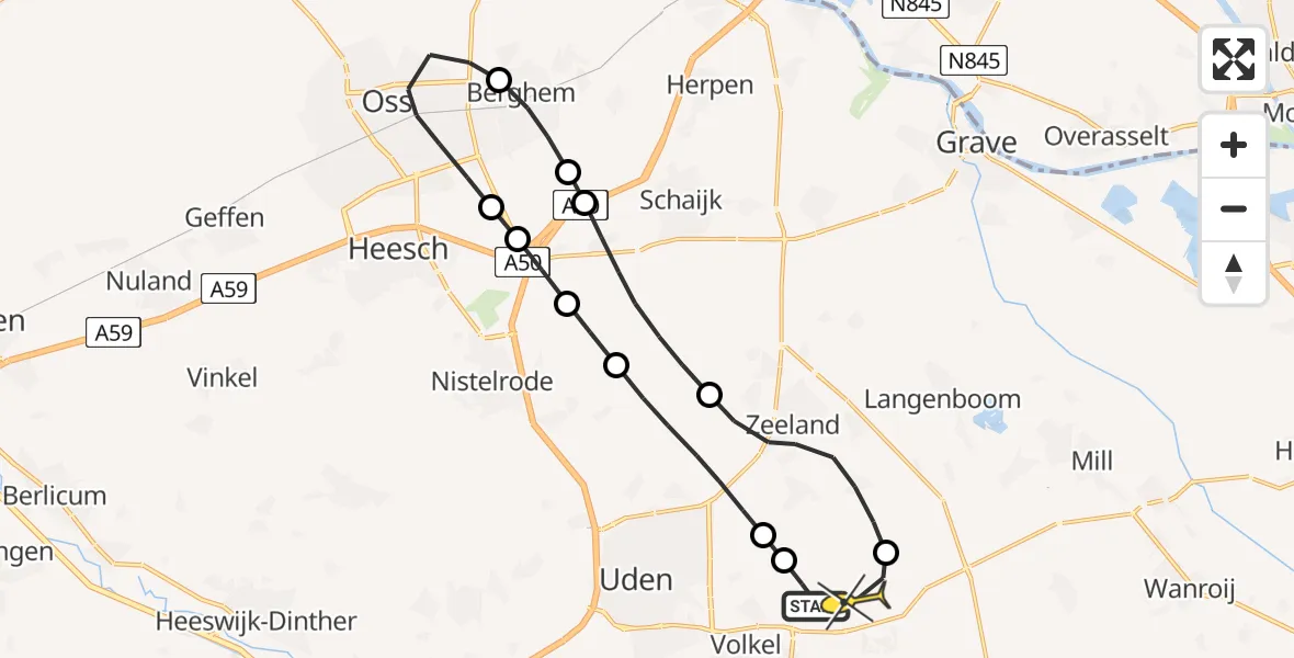 Routekaart van de vlucht: Lifeliner 3 naar Vliegbasis Volkel, Jagersveld