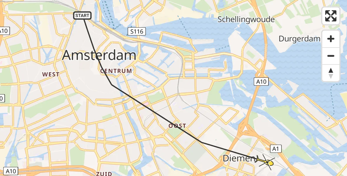 Routekaart van de vlucht: Politieheli naar Diemen, Singel