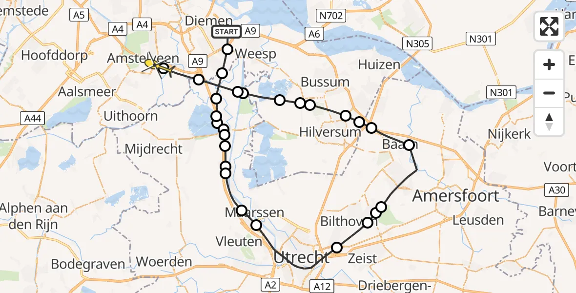 Routekaart van de vlucht: Politieheli naar Amstelveen, Overdiemerweg