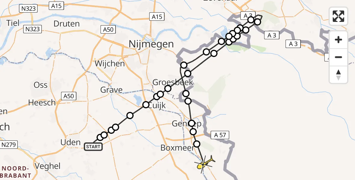 Routekaart van de vlucht: Lifeliner 3 naar Afferden, Zeelandsedijk