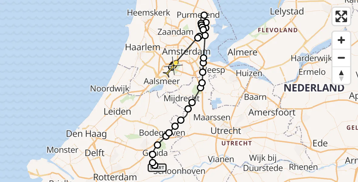 Routekaart van de vlucht: Politieheli naar Schiphol, Molenvliet