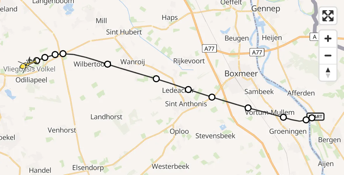 Routekaart van de vlucht: Lifeliner 3 naar Vliegbasis Volkel, Rekgraaf