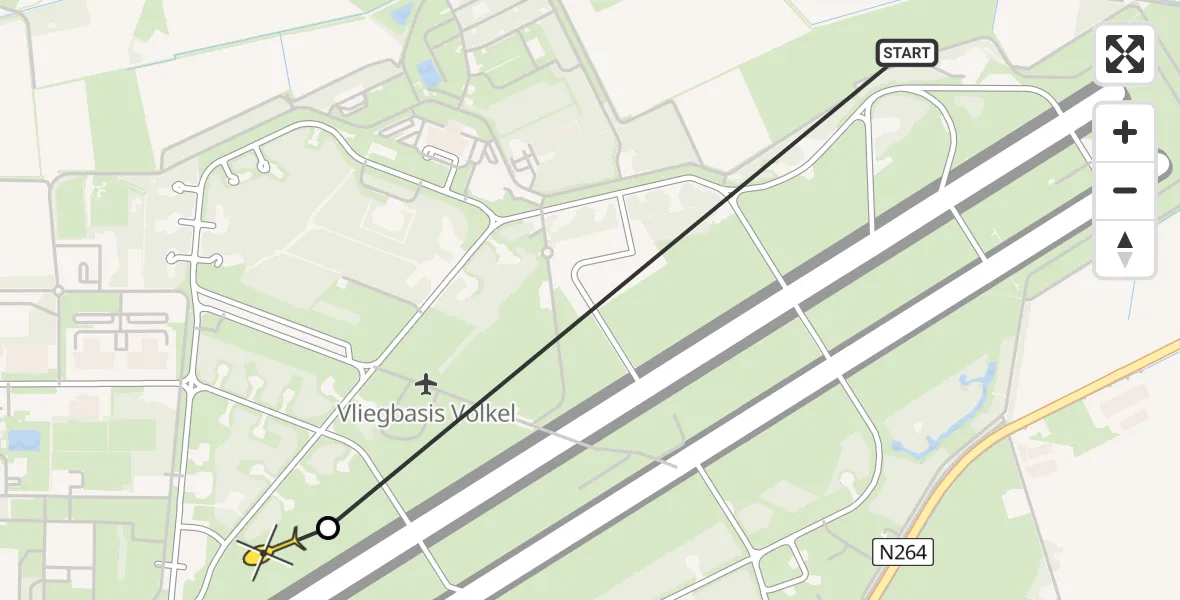 Routekaart van de vlucht: Politiehelikopter naar Vliegbasis Volkel, Zeelandsedijk