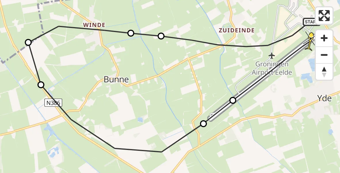 Routekaart van de vlucht: Lifeliner 4 naar Groningen Airport Eelde, Veldkampweg