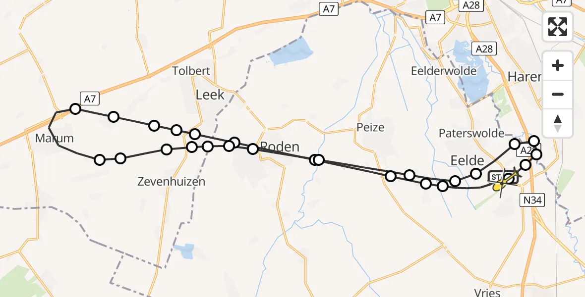 Routekaart van de vlucht: Lifeliner 4 naar Groningen Airport Eelde, Veldkampweg