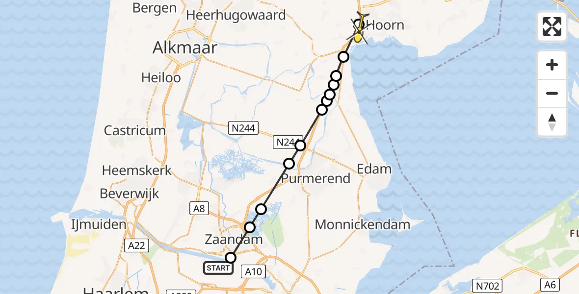 Routekaart van de vlucht: Lifeliner 1 naar Berkhout, Hemweg