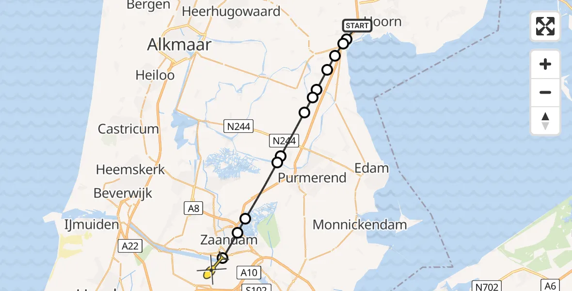 Routekaart van de vlucht: Lifeliner 1 naar Amsterdam Heliport, Capriweg