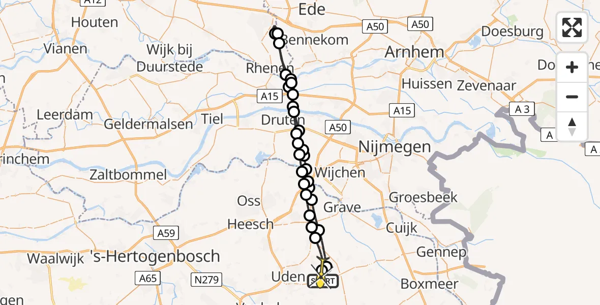 Routekaart van de vlucht: Lifeliner 3 naar Vliegbasis Volkel, Beemdsteeg