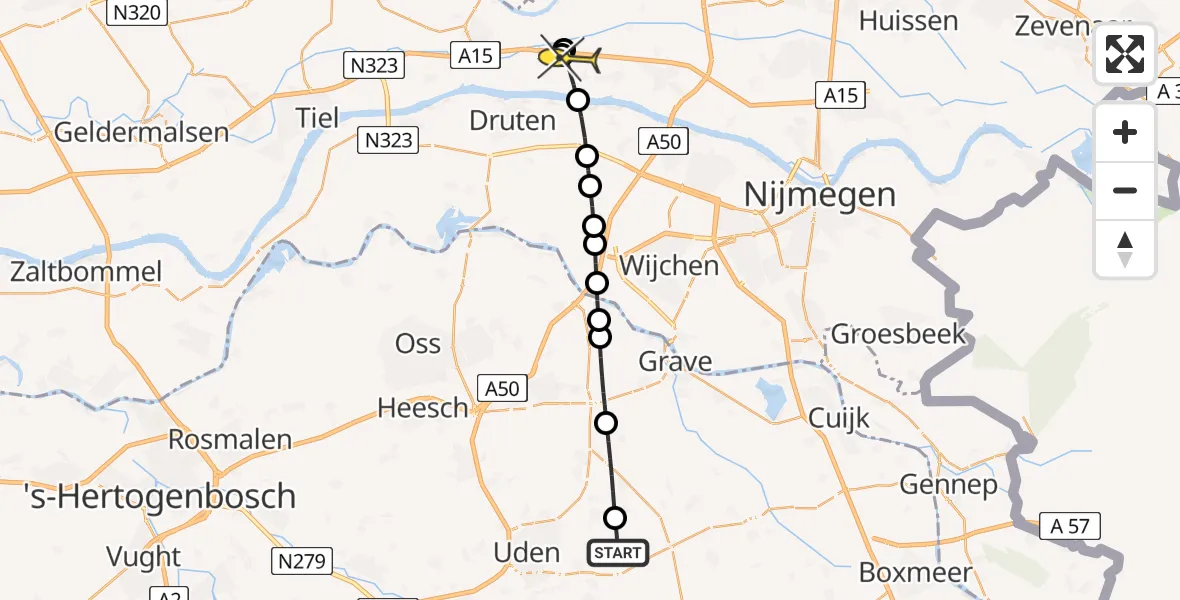 Routekaart van de vlucht: Lifeliner 3 naar Dodewaard, Millsebaan