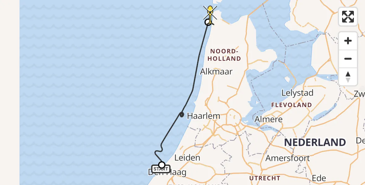 Routekaart van de vlucht: Politieheli naar Den Helder, Houtrustweg