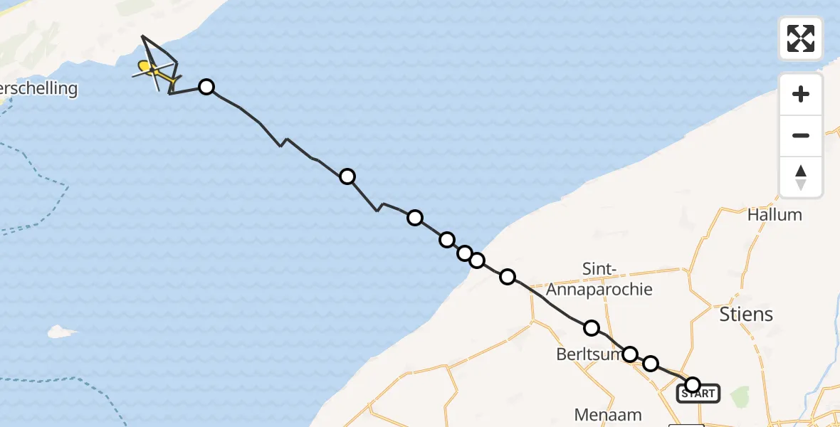 Routekaart van de vlucht: Ambulanceheli naar Formerum, Middelseewei