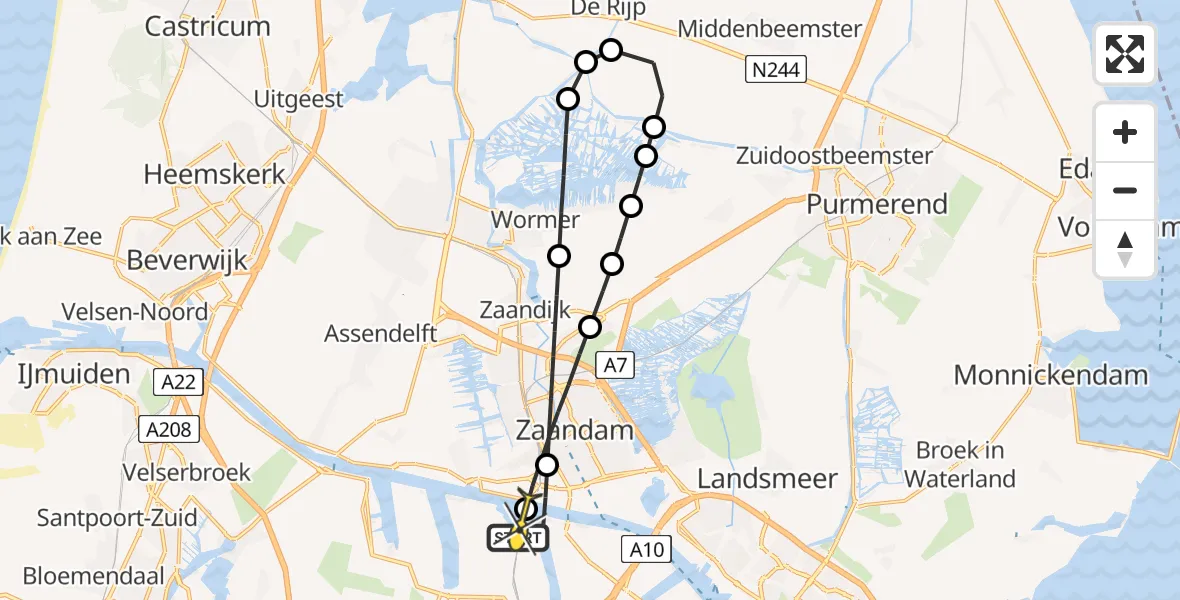 Routekaart van de vlucht: Lifeliner 1 naar Amsterdam Heliport, Lipariweg