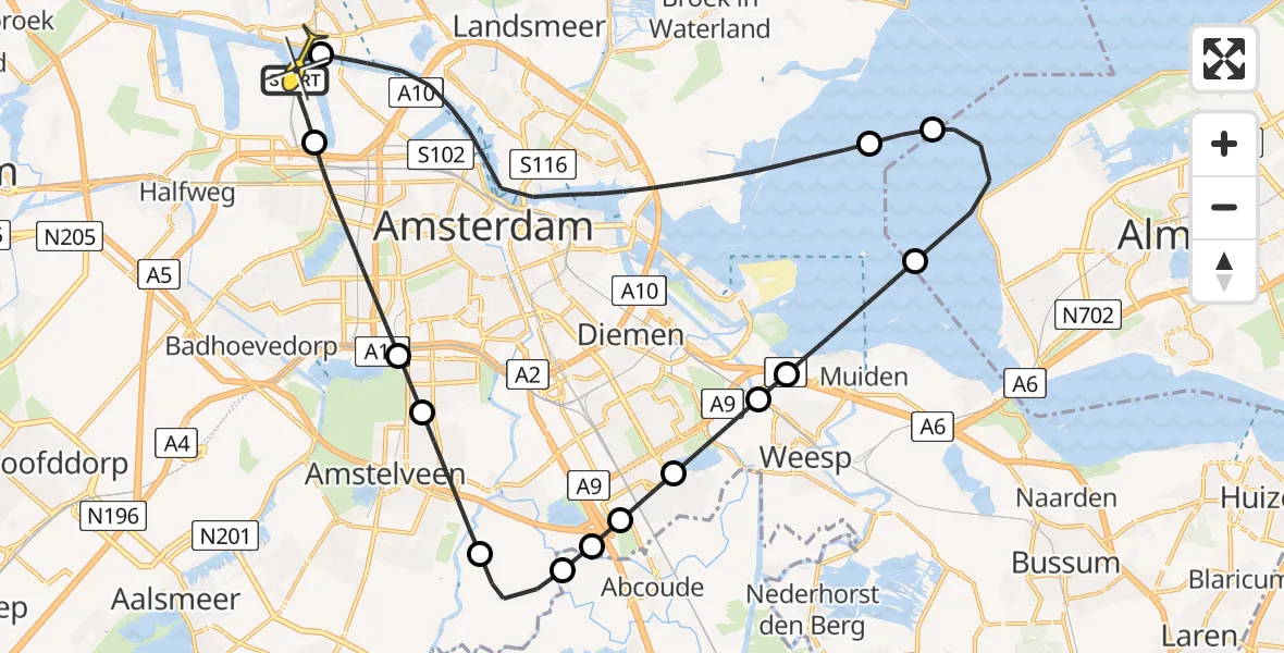 Routekaart van de vlucht: Lifeliner 1 naar Amsterdam Heliport, Hornweg