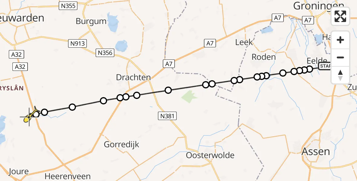 Routekaart van de vlucht: Lifeliner 4 naar Akkrum, Veldkampweg