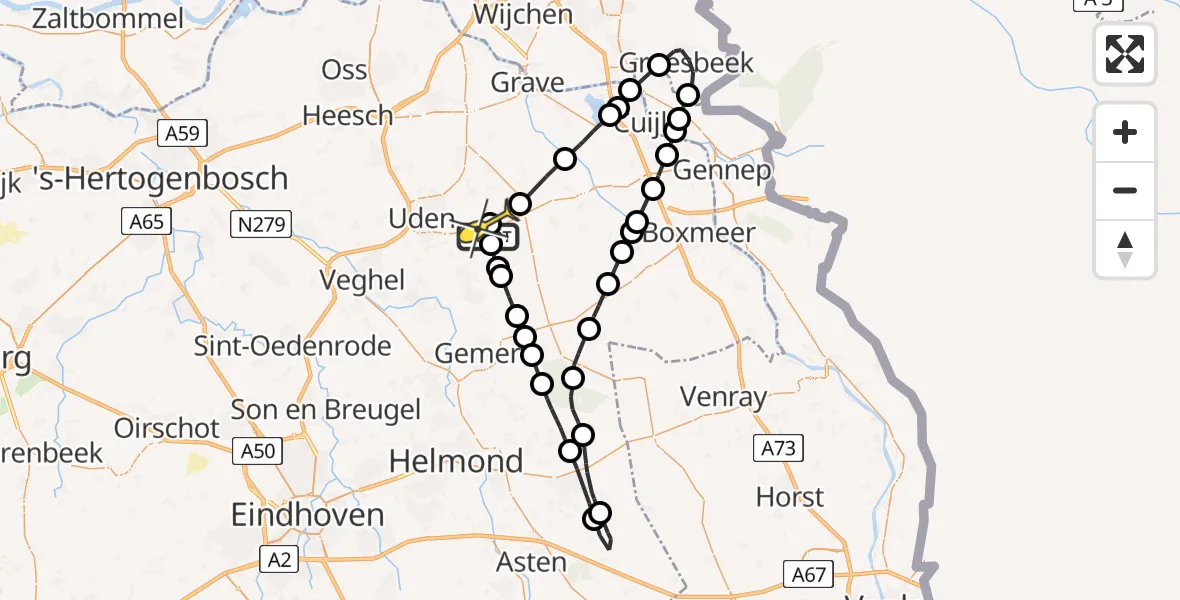 Routekaart van de vlucht: Lifeliner 3 naar Vliegbasis Volkel, Hemelrijkstraat