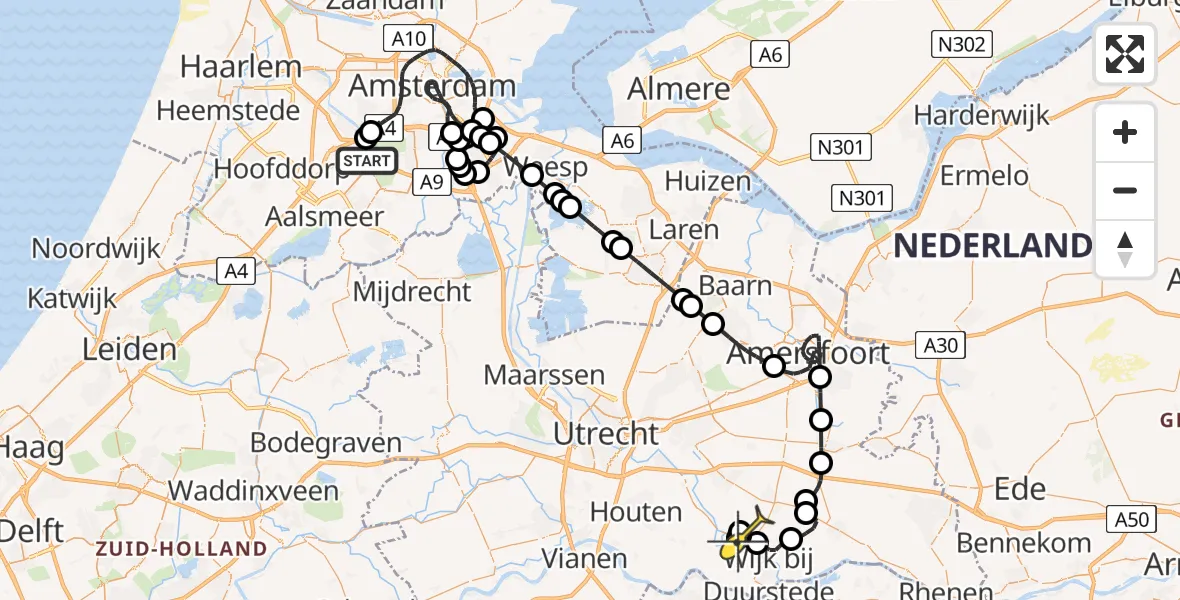 Routekaart van de vlucht: Politieheli naar Langbroek, Cateringweg