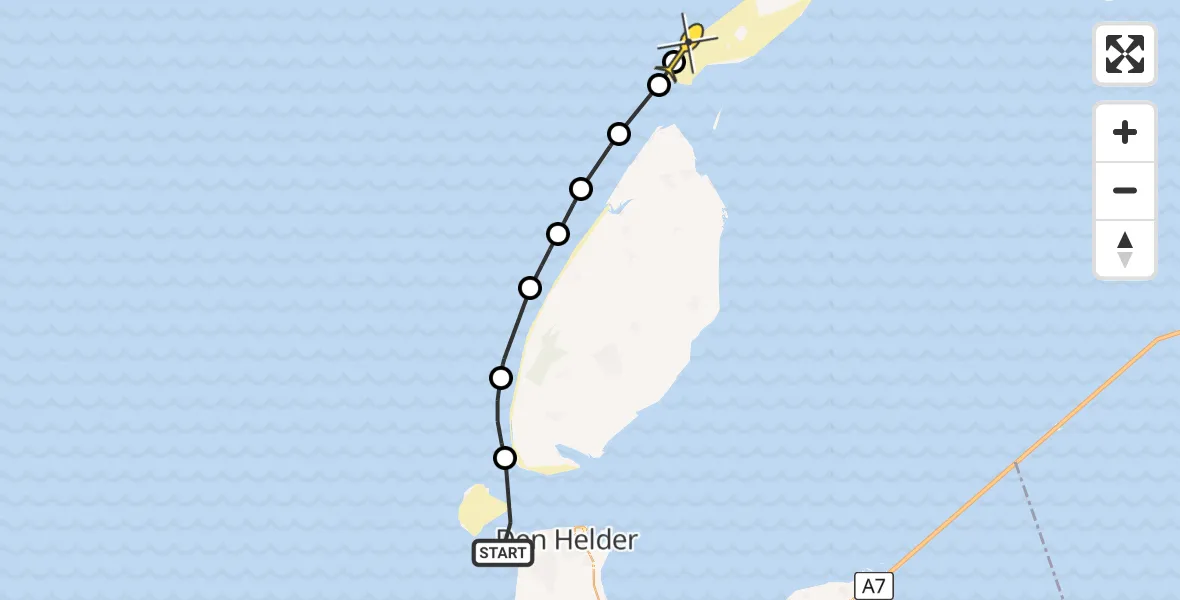 Routekaart van de vlucht: Politiehelikopter naar Vlieland, Vliehors