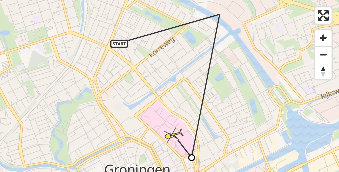 Routekaart van de vlucht: Ambulancehelikopter naar Universitair Medisch Centrum Groningen, Ulgersmaweg