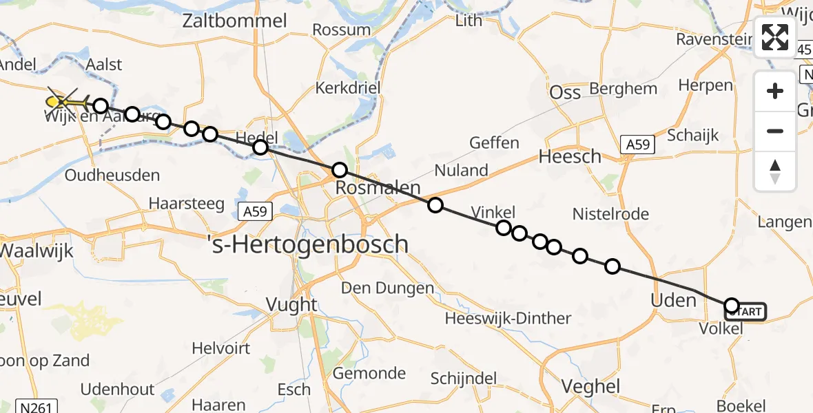 Routekaart van de vlucht: Lifeliner 3 naar Wijk en Aalburg, Koperslagerstraat