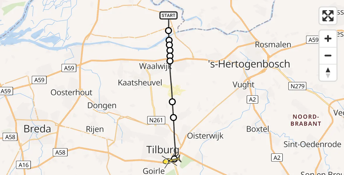 Routekaart van de vlucht: Lifeliner 3 naar Hilvarenbeek, Bosseweg