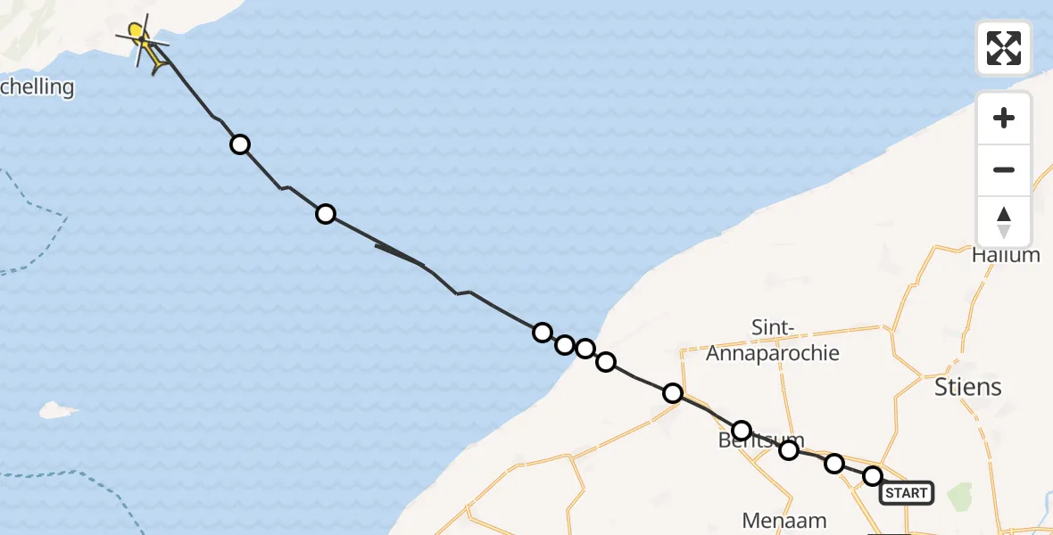 Routekaart van de vlucht: Ambulancehelikopter naar Formerum, Ingelumerdyk