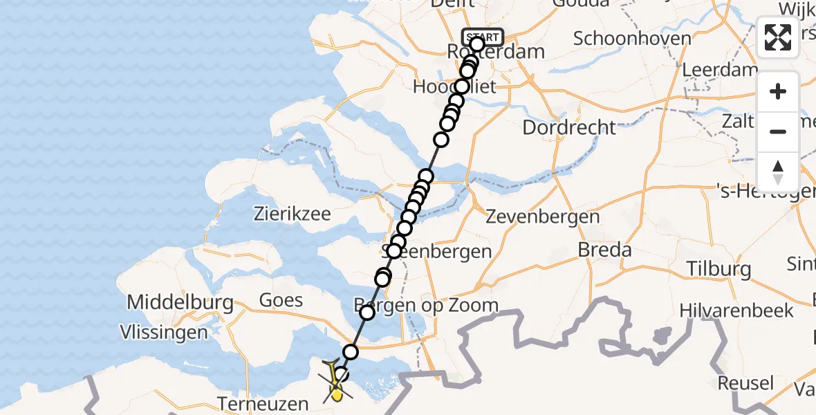 Routekaart van de vlucht: Lifeliner 2 naar Kloosterzande, Ludolf de Jonghstraat