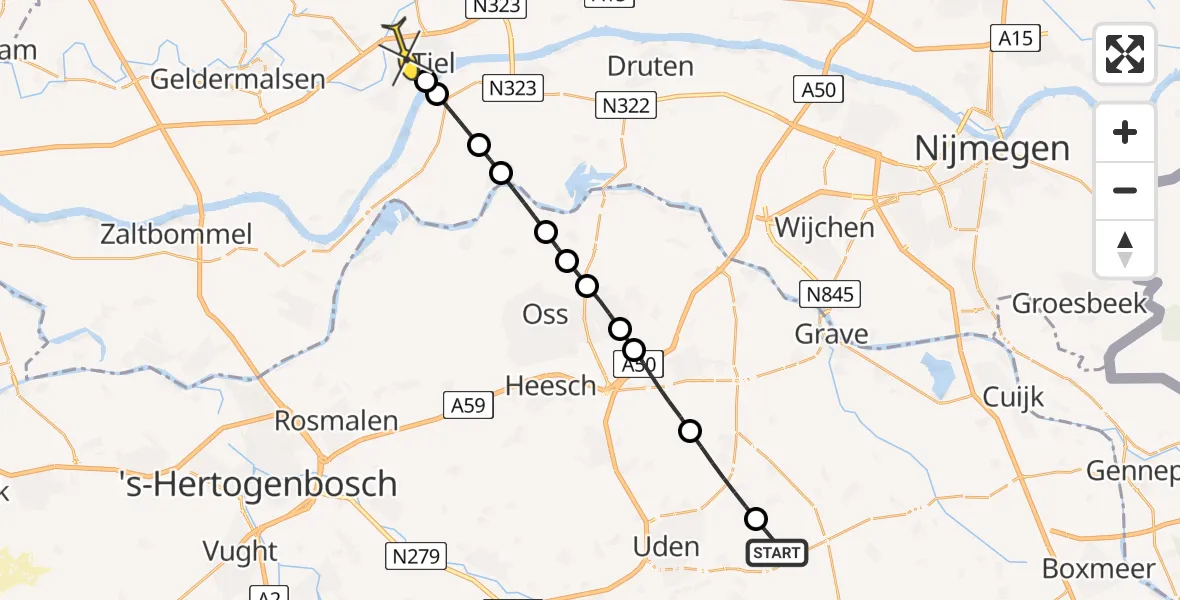 Routekaart van de vlucht: Lifeliner 3 naar Tiel, Houtvennen