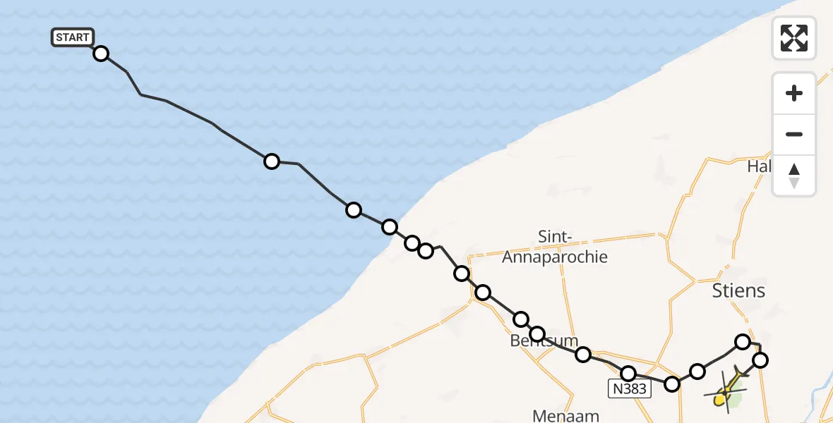 Routekaart van de vlucht: Ambulanceheli naar Vliegbasis Leeuwarden, Buitengebied Noordwest