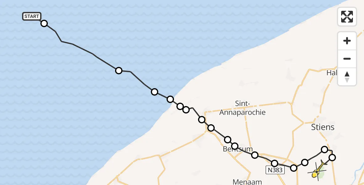 Routekaart van de vlucht: Ambulancehelikopter naar Vliegbasis Leeuwarden, Buitengebied Noordwest