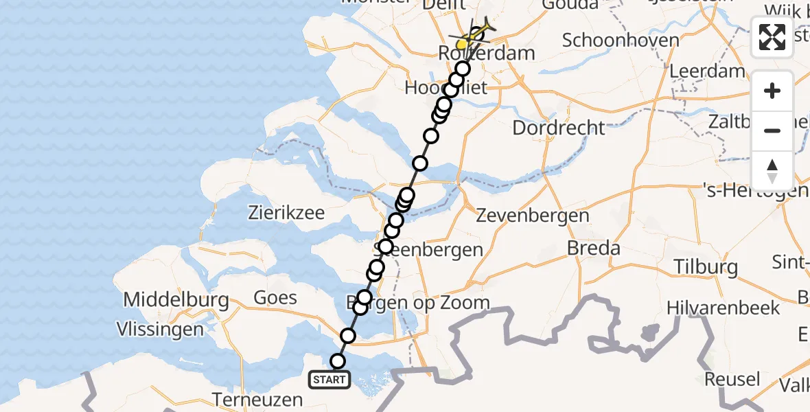 Routekaart van de vlucht: Lifeliner 2 naar Rotterdam The Hague Airport, Schor van Baalhoek