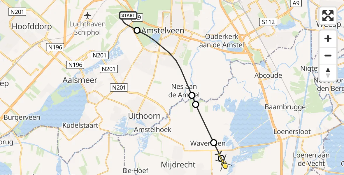 Routekaart van de vlucht: Politiehelikopter naar Vinkeveen, Halim P.K. straat